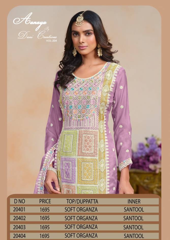 Aanaya Vol 204 By Dani Organza Salwar Suit Wholesale Shop In Surat